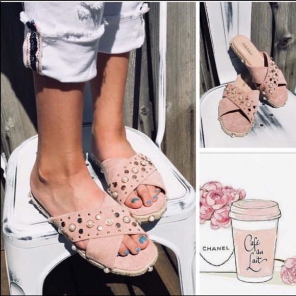 Bella Marie Shoes - Mauve Studded Pearl & Stud Slide Sandals